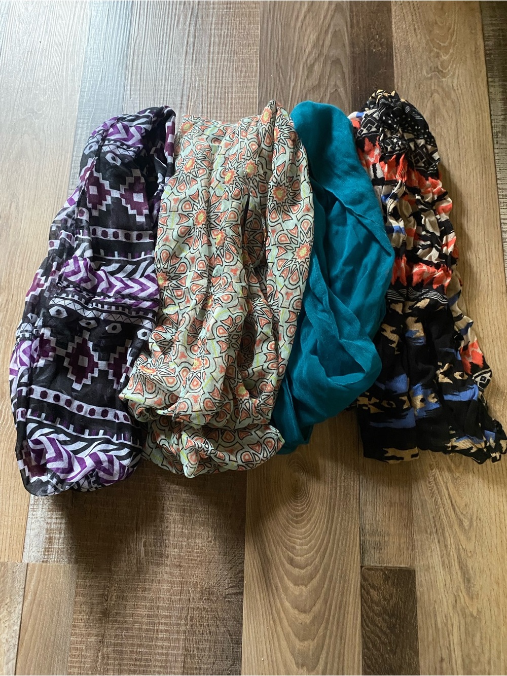Set of Four Infinity Scarves - Teal, Purple, Black, Cream Floral